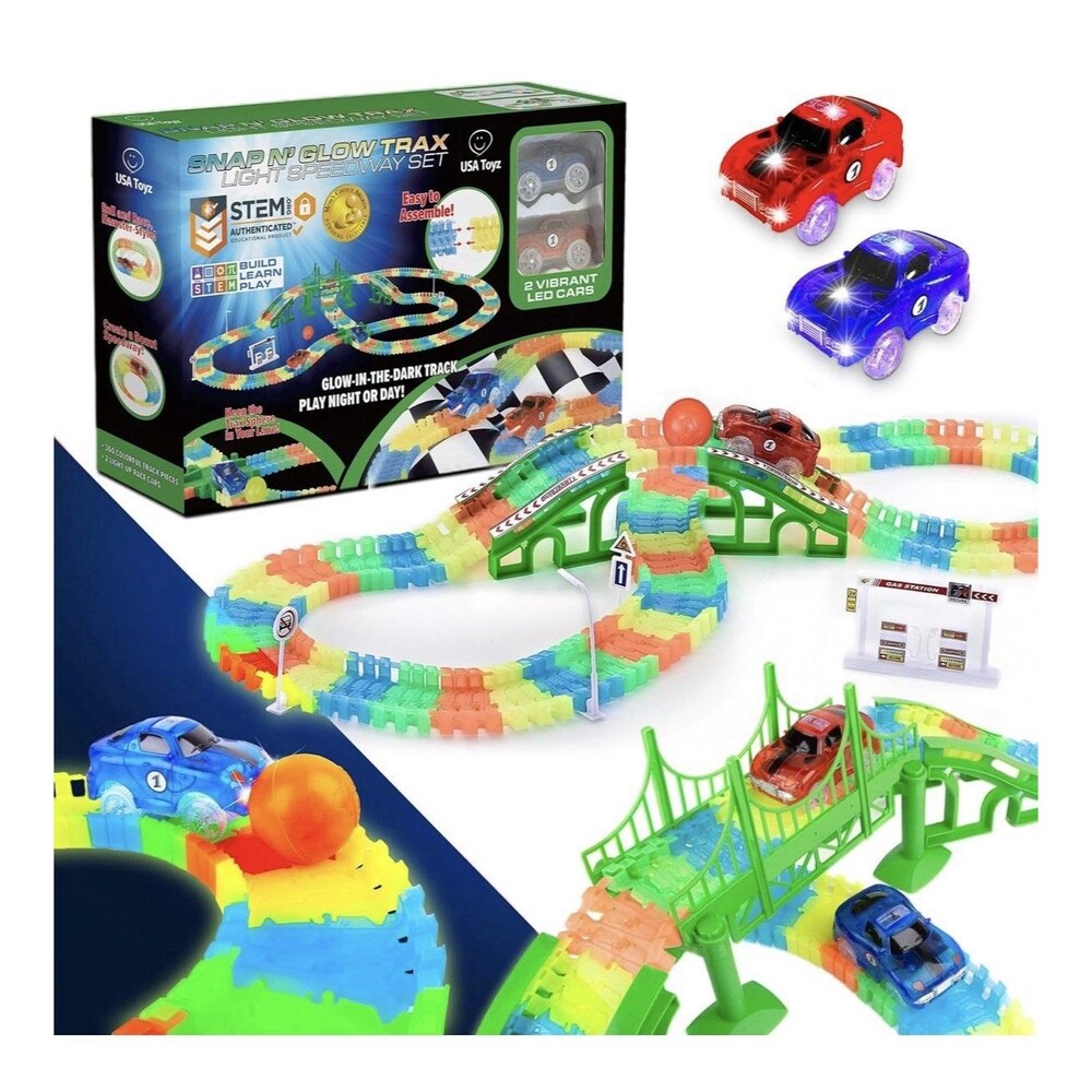 USA Toyz Glow Trax Glow in The Dark Race Tracks Toy Speedway Race Car Track Set